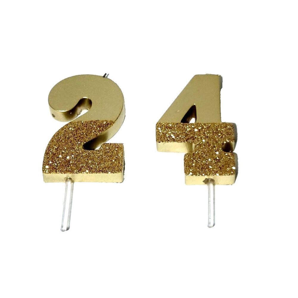 Gold Glitter Birthday Candle Number 2 Number 4